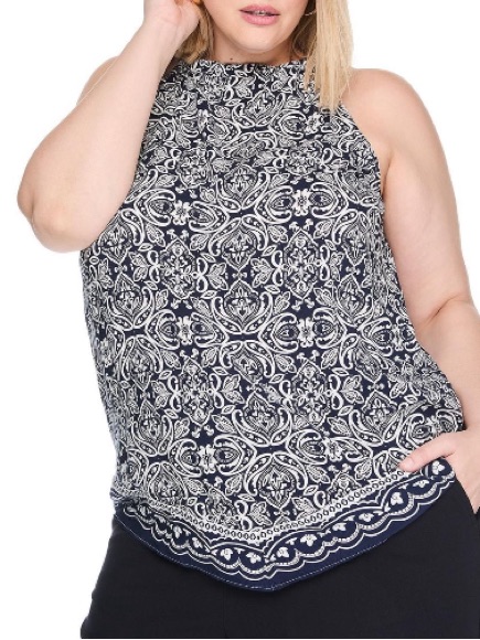 10 For $100 Nwt Lane Bryant Navy Paisley Halter Sleeveless Printed Blouse
